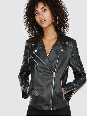 Express Black Quilted Faux Leather Moto Jacket - Women